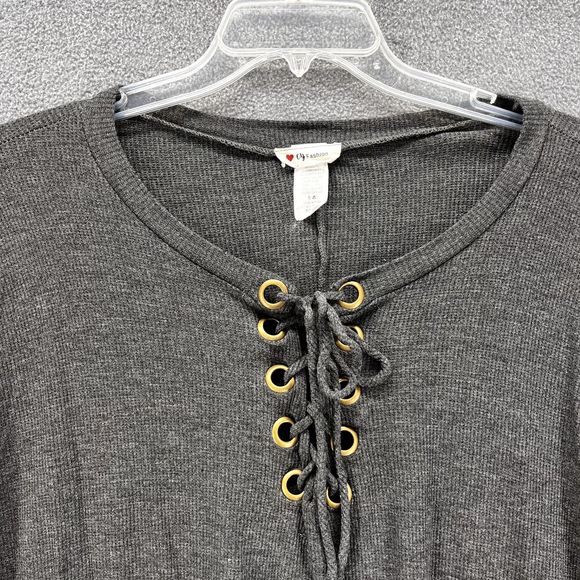 CY Fashion Sweater Womens Medium Gray Pullover tide up front waffle knit relaxed - Picture 3 of 14